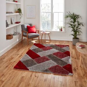 Think Rugs (Grey / Red, 160 x 220 cm) Modern 3D Geometric Rugs Hand Carved Small Large Bedr Think Rugs (Grey / Red, 160 x 220 cm) Modern 3D Geometric Rugs Hand Carved Small Large Bedr