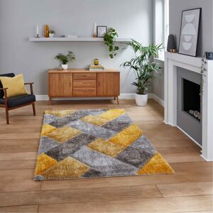 Think Rugs (Grey / Yellow, 160 x 220 cm) Modern 3D Geometric Rugs Hand Carved Small Large B Think Rugs (Grey / Yellow, 160 x 220 cm) Modern 3D Geometric Rugs Hand Carved Small Large B