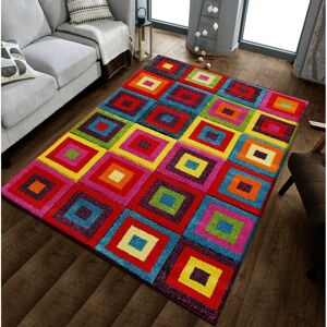 Milano (Squares-Bright, 80cm x 150cm) Modern Design Hand Carved Runner Multi Colour Rug Milano (Squares-Bright, 80cm x 150cm) Modern Design Hand Carved Runner Multi Colour Rug