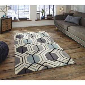 Think Rugs (Grey & Blue, 150cm x 230cm) Hong Kong Hexagon Rug Acrylic Hand Tufted Geometric Think Rugs (Grey & Blue, 150cm x 230cm) Hong Kong Hexagon Rug Acrylic Hand Tufted Geometric