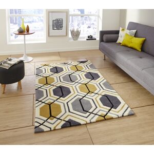 Think Rugs (Grey & Yellow, 90cm x 150cm) Hong Kong Hexagon Rug Acrylic Hand Tufted Geometri Think Rugs (Grey & Yellow, 90cm x 150cm) Hong Kong Hexagon Rug Acrylic Hand Tufted Geometri