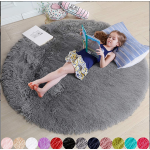 XYLFLY (Grey, 120X120cm) Round Floor Rug Plush Fluffy Area Carpet Bedroom Living Room M XYLFLY (Grey, 120X120cm) Round Floor Rug Plush Fluffy Area Carpet Bedroom Living Room M