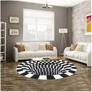 Unbranded 3D Optical Illusion Round Carpet Non-Slip Floor Mat, Black White Non-woven Doorm Unbranded 3D Optical Illusion Round Carpet Non-Slip Floor Mat, Black White Non-woven Doorm
