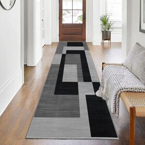 SUPREME BEDDING LTD (80x300 cm _ Long Hallway Runner Rug Geometric Printed Carpet, Milo Black & Grey SUPREME BEDDING LTD (80x300 cm _ Long Hallway Runner Rug Geometric Printed Carpet, Milo Black & Grey