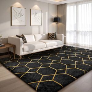 Shaggy Rugs LTD (160 x 230 cm, Black & Gold) Non Slip Large Rugs Soft Fluffy Shaggy Area Rug Liv Shaggy Rugs LTD (160 x 230 cm, Black & Gold) Non Slip Large Rugs Soft Fluffy Shaggy Area Rug Liv