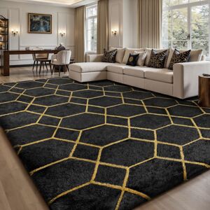 Shaggy Rugs LTD (240 x 300 cm, Black & Gold) Non Slip Large Rugs Soft Fluffy Shaggy Area Rug Liv Shaggy Rugs LTD (240 x 300 cm, Black & Gold) Non Slip Large Rugs Soft Fluffy Shaggy Area Rug Liv