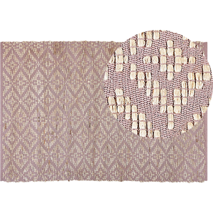 Beliani Cotton Pink Beige Geometric 140x200cm Rug - Area Rug Beliani Cotton Pink Beige Geometric 140x200cm Rug - Area Rug