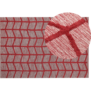 Beliani Cotton Area Rug 140 x 200 cm Red Geometric Pattern - Area Rug Beliani Cotton Area Rug 140 x 200 cm Red Geometric Pattern - Area Rug
