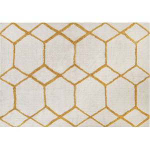 Beliani Yellow White Cotton Area Rug - Rectangular Modern Design Beliani Yellow White Cotton Area Rug - Rectangular Modern Design