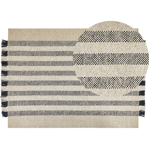 Beliani Wool Off-White Black Striped Rug - Area Rug Beliani Wool Off-White Black Striped Rug - Area Rug