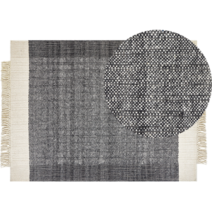 Beliani Wool Area Rug 140 x 200 cm Black and Off-White - Area Rug Beliani Wool Area Rug 140 x 200 cm Black and Off-White - Area Rug
