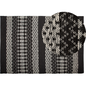 Beliani Leather Area Rug Black with White Rectangle 140 x 200 cm Modern - Area Rug Beliani Leather Area Rug Black with White Rectangle 140 x 200 cm Modern - Area Rug