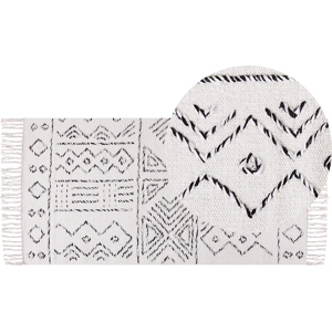 Beliani Wool Area Rug Off-White and Black Aztec Pattern - 80 x 150 cm - Area Rug Beliani Wool Area Rug Off-White and Black Aztec Pattern - 80 x 150 cm - Area Rug