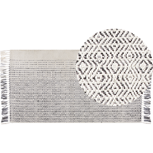 Beliani Wool Rug White Grey 80x150cm Handmade Flat Weave Tassels Beliani Wool Rug White Grey 80x150cm Handmade Flat Weave Tassels