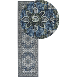 Beliani Runner Rug Grey and Blue Polyester 80 x 300 cm - Runner Rug Beliani Runner Rug Grey and Blue Polyester 80 x 300 cm - Runner Rug