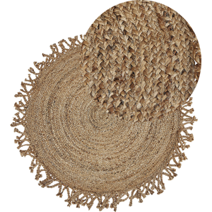 Beliani Round Jute Area Rug 120cm - Boho Style Natural Rug Beliani Round Jute Area Rug 120cm - Boho Style Natural Rug