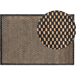 Beliani Leather Area Rug - Beige and Black - 140x200cm - Area Rug Beliani Leather Area Rug - Beige and Black - 140x200cm - Area Rug