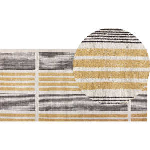Beliani Cotton Area Rug Yellow Black 80x150cm Boho Beliani Cotton Area Rug Yellow Black 80x150cm Boho