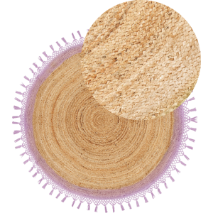 Beliani Round Jute Rug 140cm Beige Purple - Area Rug Beliani Round Jute Rug 140cm Beige Purple - Area Rug