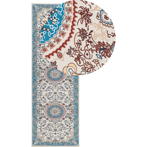 Beliani Beige and Blue Polyester Runner Rug - Oriental Pattern - Modern Hallway Decor Beliani Beige and Blue Polyester Runner Rug - Oriental Pattern - Modern Hallway Decor