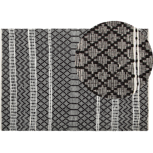 Beliani Leather Area Rug 140 x 200 cm Black with Beige - Modern Contemp. Hand Loomed Beliani Leather Area Rug 140 x 200 cm Black with Beige - Modern Contemp. Hand Loomed