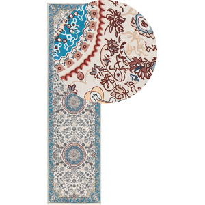 Beliani Beige and Blue Polyester Runner Rug - 80 x 300 cm - Modern Hallway Pattern Beliani Beige and Blue Polyester Runner Rug - 80 x 300 cm - Modern Hallway Pattern
