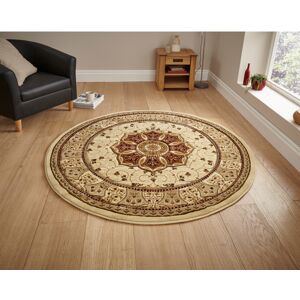 Think Rugs (Cream & Red, 150cm Circle) Heritage Classic Floral Swirl Pattern Rug Wool Look Think Rugs (Cream & Red, 150cm Circle) Heritage Classic Floral Swirl Pattern Rug Wool Look