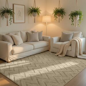 Imperial Rooms (120x170cm - Medium Area Rug, Zig Zag Beige) High Low Pile Shaggy Geometric Rug Imperial Rooms (120x170cm - Medium Area Rug, Zig Zag Beige) High Low Pile Shaggy Geometric Rug