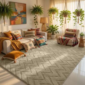Yorkshire Bedding (200x290cm (6.6 x 9.5 ft), Herringbone Beige) Geometric Embossed Non Slip Area R Yorkshire Bedding (200x290cm (6.6 x 9.5 ft), Herringbone Beige) Geometric Embossed Non Slip Area R