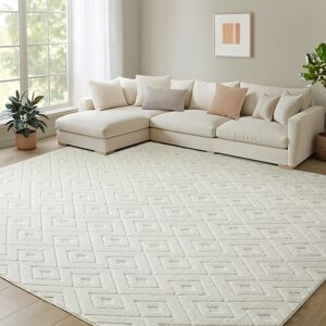 Oxford Homeware (200x290cm (6.6 x 9.5 ft), Hollow Square Cream) Non Slip Geometric Embossed Area Oxford Homeware (200x290cm (6.6 x 9.5 ft), Hollow Square Cream) Non Slip Geometric Embossed Area