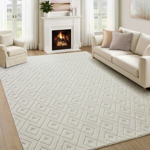 Oxford Homeware (160x230cm (5.2 x 7.5 ft), Hollow Square Cream) Non Slip Geometric Embossed Area Oxford Homeware (160x230cm (5.2 x 7.5 ft), Hollow Square Cream) Non Slip Geometric Embossed Area