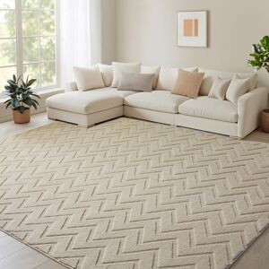 Oxford Homeware (200x290cm (6.6 x 9.5 ft), Zig Zag Beige) Non Slip Geometric Embossed Area Rug S Oxford Homeware (200x290cm (6.6 x 9.5 ft), Zig Zag Beige) Non Slip Geometric Embossed Area Rug S