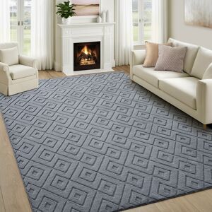 Oxford Homeware (200x290cm (6.6 x 9.5 ft), Hollow Square Grey) Non Slip Geometric Embossed Area Oxford Homeware (200x290cm (6.6 x 9.5 ft), Hollow Square Grey) Non Slip Geometric Embossed Area