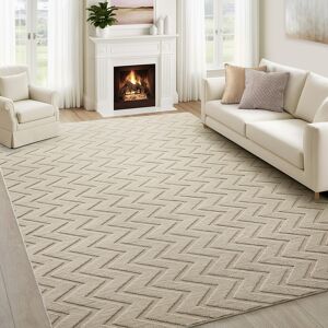 Imperial Rooms (200x290cm - Extra Large Area Rug, Zig Zag Beige) High Low Pile Shaggy Geometric Imperial Rooms (200x290cm - Extra Large Area Rug, Zig Zag Beige) High Low Pile Shaggy Geometric