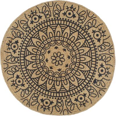 vidaXL Rug Handmade Jute with Dark Blue Print - Rug vidaXL Rug Handmade Jute with Dark Blue Print - Rug
