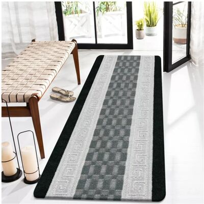 Shaggy Rugs LTD (Black Grey, 80 x 150 cm) Non Slip Long Hallway Runner Rug Bedroom Carpet Washab Shaggy Rugs LTD (Black Grey, 80 x 150 cm) Non Slip Long Hallway Runner Rug Bedroom Carpet Washab