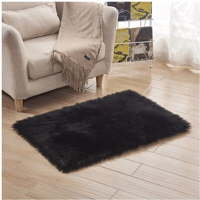 Unbranded (Black, 90cm/35.43in) Faux Fur Fluffy Sheepskin Rug Non Slip Floor Carpet Fur Ru Unbranded (Black, 90cm/35.43in) Faux Fur Fluffy Sheepskin Rug Non Slip Floor Carpet Fur Ru