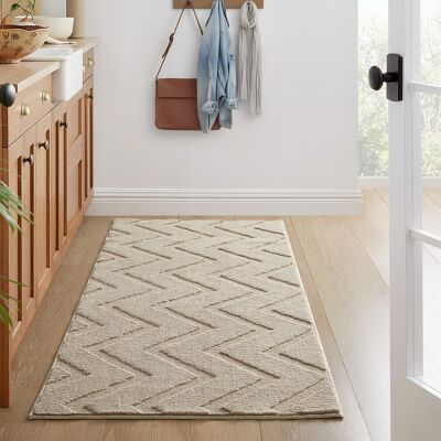 Imperial Rooms (60x110cm- Runner/Kitchen Rug, Zig Zag Beige) High Low Pile Shaggy Geometric Rug Imperial Rooms (60x110cm- Runner/Kitchen Rug, Zig Zag Beige) High Low Pile Shaggy Geometric Rug