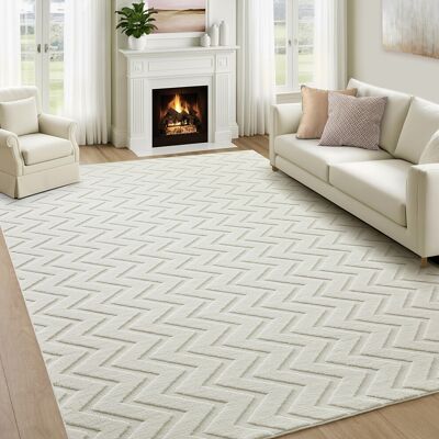 Oxford Homeware (200x290cm (6.6 x 9.5 ft), Zig Zag Cream) Non Slip Geometric Embossed Area Rug S Oxford Homeware (200x290cm (6.6 x 9.5 ft), Zig Zag Cream) Non Slip Geometric Embossed Area Rug S