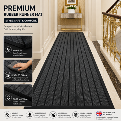 Oxford Homeware (GREY, 80 X 300 CM) Non Slip Runner Rugs Kitchen Hallway Area Rug PVC Rubber Doo Oxford Homeware (GREY, 80 X 300 CM) Non Slip Runner Rugs Kitchen Hallway Area Rug PVC Rubber Doo