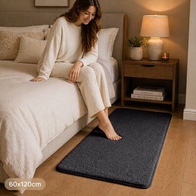 Yorkshire Bedding (60x120cm (Bedside / Small Accent Rug), Black) 600GSM Short Pile Fluffy Rugs-Ext Yorkshire Bedding (60x120cm (Bedside / Small Accent Rug), Black) 600GSM Short Pile Fluffy Rugs-Ext