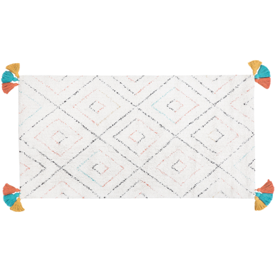 Beliani White Cotton Rug - Geometric Pattern - 80x150cm Beliani White Cotton Rug - Geometric Pattern - 80x150cm