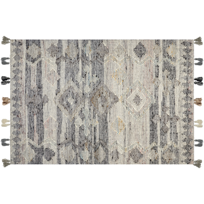Beliani Wool Kilim Area Rug Grey - Geometric Patchwork Pattern Beliani Wool Kilim Area Rug Grey - Geometric Patchwork Pattern