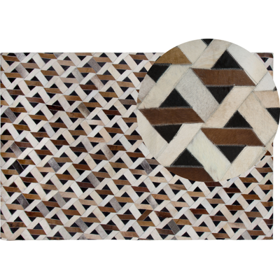 Beliani Leather Area Rug Brown Grey Geometric 140x200 - Area Rug Beliani Leather Area Rug Brown Grey Geometric 140x200 - Area Rug