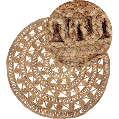 Beliani Beige Round Jute Area Rug - Round 140cm - Rustic Boho Style Beliani Beige Round Jute Area Rug - Round 140cm - Rustic Boho Style