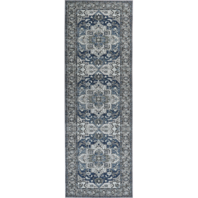 Beliani Runner Rug Grey-Blue Polyester 80x240cm - Runner Rug Beliani Runner Rug Grey-Blue Polyester 80x240cm - Runner Rug