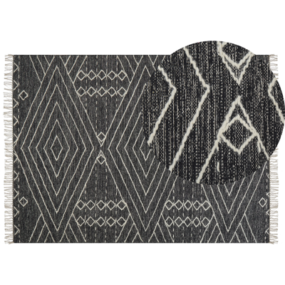 Beliani Cotton Area Rug 140 x 200 cm Black and White KHENIFRA - Area Rug Beliani Cotton Area Rug 140 x 200 cm Black and White KHENIFRA - Area Rug
