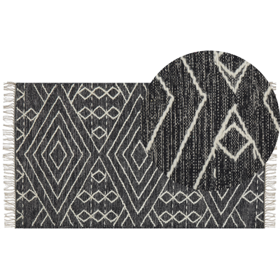 Beliani Rug Off-White Black Cotton Wool - Rug Beliani Rug Off-White Black Cotton Wool - Rug