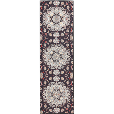 Beliani Beige Black Polyester Runner Rug - Hallway Oriental Pattern Beliani Beige Black Polyester Runner Rug - Hallway Oriental Pattern