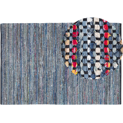 Beliani Cotton Rug Blue 160x230cm Handmade Boho Style - Rug Beliani Cotton Rug Blue 160x230cm Handmade Boho Style - Rug